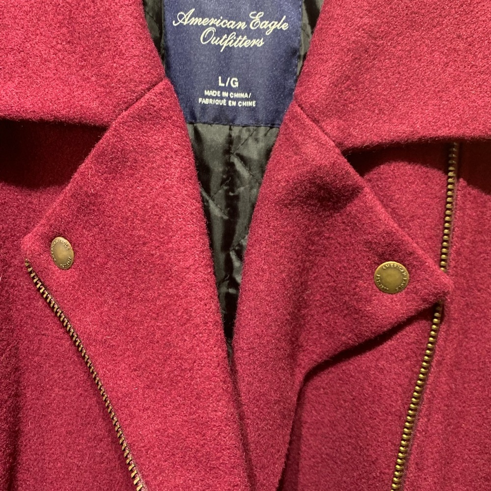 American Eagle Wool Poly Jacket Black Burgundy La… - image 2